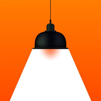 An orange and black light bulb hanging from a ceiling vector