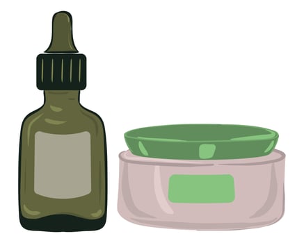A jar of oil and a bottle of lotion vector