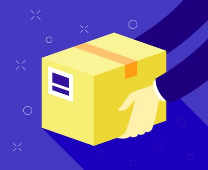 A hand holding a box with a yellow ribbon vector