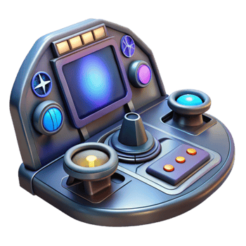 dramatic vintage Spaceship cockpit control panel, illuminated buttons, holographic display premium png