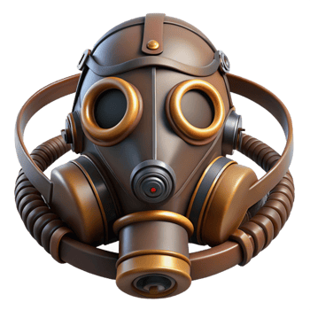 beautiful abstract A steampunk gas mask with filters, tubes, and a leather head strap authentic png