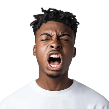 Young Man Expressing Anger with Open Mouth and Intense Facial Features png