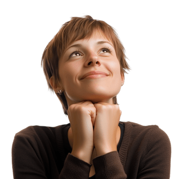 Thoughtful woman gazing upward with a hopeful expression on her face png