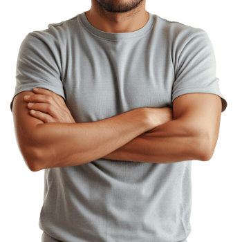 Confident Young Man with Crossed Arms in Casual Grey T-shirt png