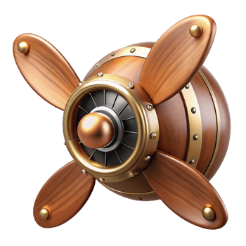serene vintage Steampunk airship propeller made of polished wood and copper high resolution png
