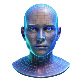 beautiful contemporary Hologram Projection of a Human Face, digital grid effect exclusive png