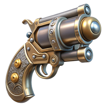 serene artistic Steampunk pistol with ornate engravings and a pearl handle original png