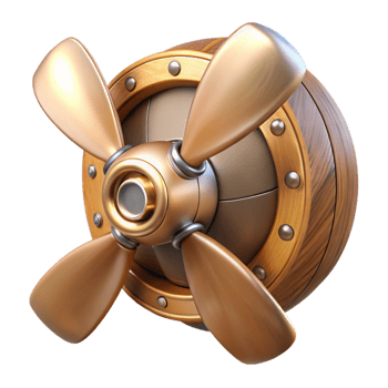impressive artistic Steampunk airship propeller made of polished wood and copper genuine png
