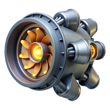 serene traditional Spaceship engine with glowing turbines authentic png