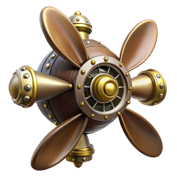 vibrant creative Steampunk airship propeller with ornate brass details high resolution png
