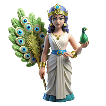 elegant artistic Hera, Goddess of Marriage, with peacock feathers, 4K png