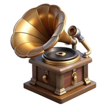 vibrant traditional Steampunk gramophone music player, isolated object 4K png