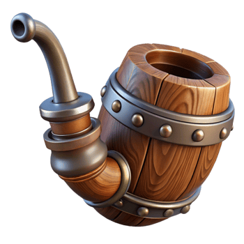 serene minimalist Steampunk pipe with a carved wooden bowl and a metal stem authentic png