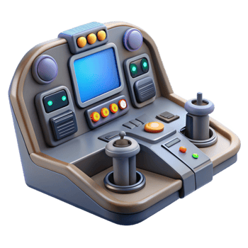 vibrant vintage Spaceship Cockpit Control Panel, buttons, levers, screens exclusive png