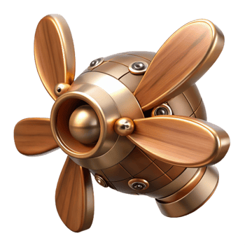 dramatic creative Steampunk airship propeller made of polished wood and copper detailed png
