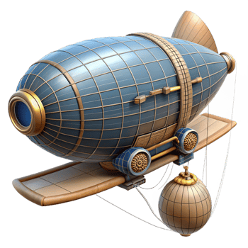 magnificent traditional Steampunk airship blueprint scroll with intricate diagrams and technical specifications professional png