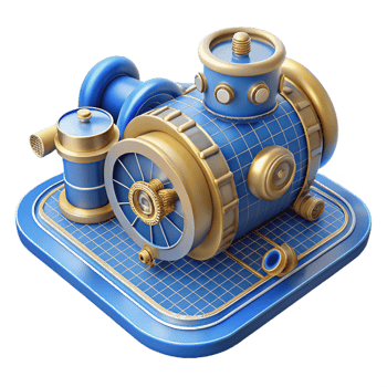 beautiful classic Steampunk device blueprint diagram, isolated object high quality png