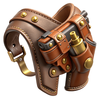 wonderful classic Steampunk pistol holster with leather straps and brass buckles high quality png