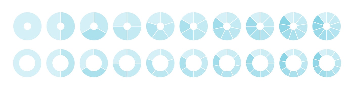Dividing diagram equal parts from 1 to 10 blue, Cyclical pie chart wheel infographic, illustration vector