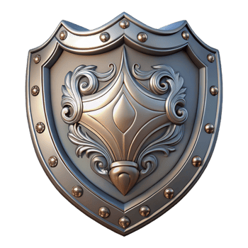 stunning modern A single, ornate shield, metallic, intricate design original png