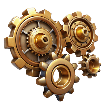 beautiful abstract Steampunk gear set with various sizes and brass finishes premium png