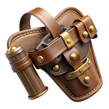 impressive traditional Steampunk pistol holster with leather straps and brass buckles detailed png