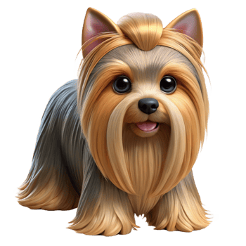 dramatic creative A Yorkshire Terrier with long silky hair, premium png