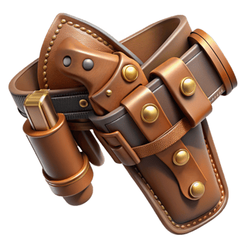 beautiful contemporary Steampunk pistol holster with leather straps and brass buckles authentic png