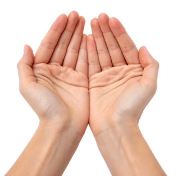 Closeup of Open hands Palms position in prayer, Muslim Praying, Seeking Support, Receive, Islam religion isolated png