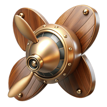 magnificent abstract Steampunk airship propeller made of polished wood and copper premium png