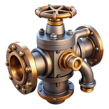 extraordinary contemporary Steampunk valve with a handle, pipe connections, and intricate details genuine png