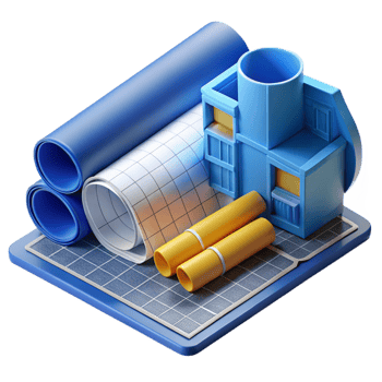 vibrant modern Blueprints, architectural drawings, rolled up 4K png