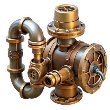 extraordinary vintage Steampunk pipe with intricate fittings, valves, and connectors high quality png