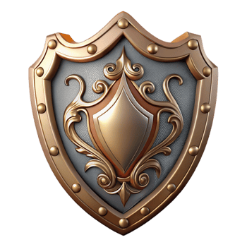 dramatic vintage A single, ornate shield, metallic, intricate design original png