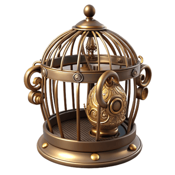 serene traditional A steampunk birdcage with intricate wirework and a brass perch exclusive png