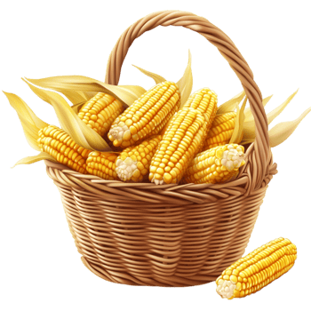 Wicker Basket Overflowing with Fresh Corn Cobs and Husk Organic Farm Produce png
