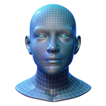 elegant artistic Hologram Projection of a Human Face, digital grid effect genuine png