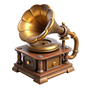 dramatic artistic Steampunk gramophone with a horn and rotating turntable detailed png