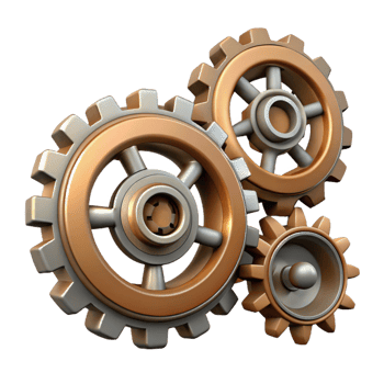 stunning modern Steampunk gear set with various sizes and intricate teeth premium png