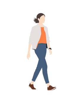 Flat art people and illustration, woman wearing outer hand watch in casual outfit walking vector