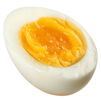 Perfectly boiled egg, cut in half, revealing a vibrant yellow yolk and smooth white png