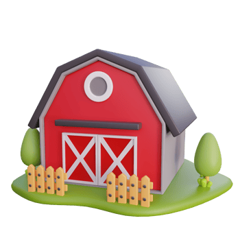 a red barn with a fence and trees view from side png