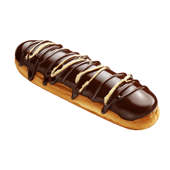 Delightful French eclair topped with rich chocolate glaze and delicate cream filling png