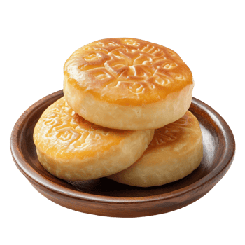 Isolated Tibetan barley cake with intricate design on wooden plate png