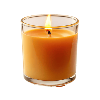 A lit candle with a warm glow inside a transparent glass png