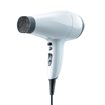A modern white hair dryer isolated on a black background png