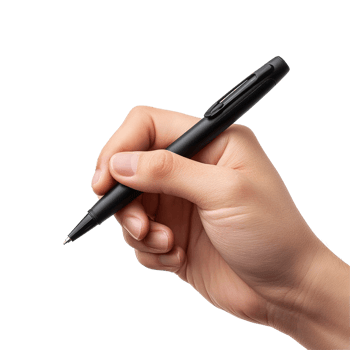 A hand holding a black pen ready for some writing png