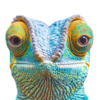 Close up portrait of a brightly colored chameleon creature png