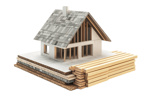 Detailed cross section of a house highlighting structural materials and components png