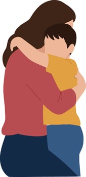 A mother embracing her child in a warm, heartfelt moment showcasing flat design style art vector